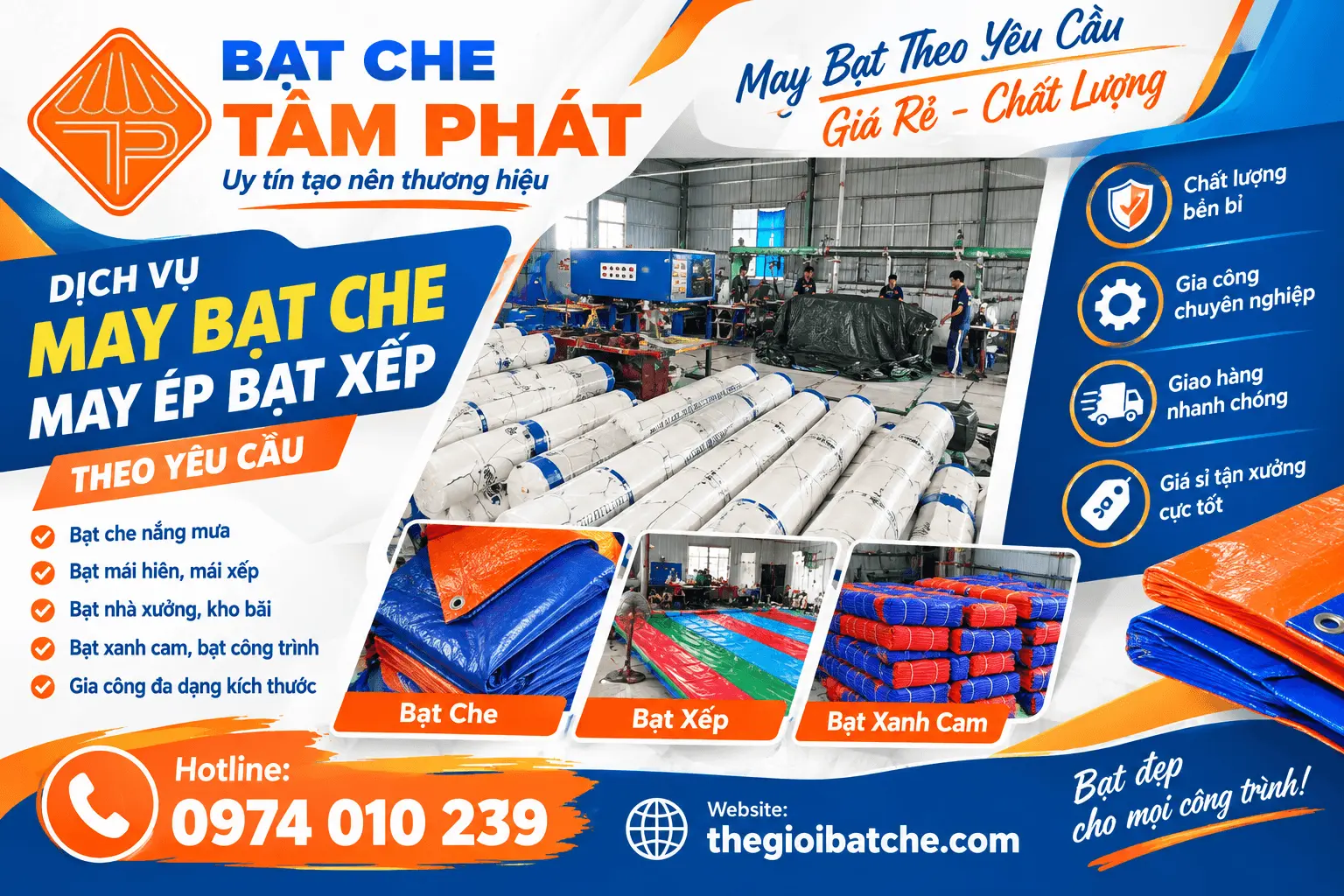 Kho bạt Tâm Phát chuyên cung cấp bạt che, bạt mái hiên mái xếp giá rẻ tại Quảng Bình