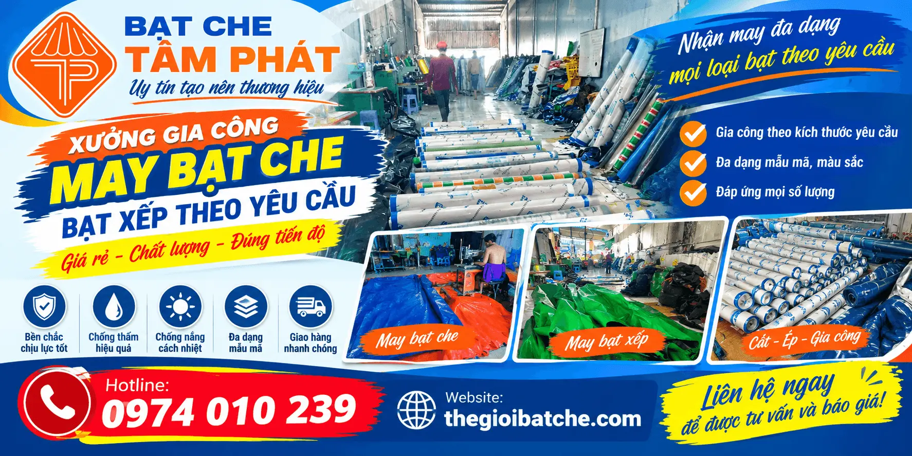 Kho bạt, Xưởng gia công may bạt xếp giá rẻ tại Quảng Bình - Bạt che Tâm Phát