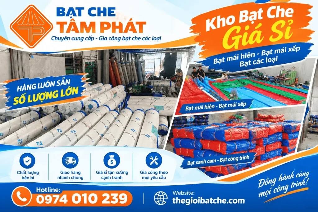 Kho bạt Tâm Phát chuyên cung cấp sỉ lẻ bạt che, bạt mái hiên mái xếp giá rẻ, giao nhanh toàn quốc