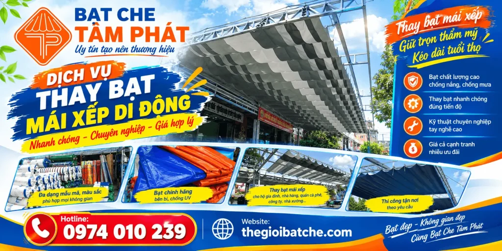 Dịch vụ sửa bạt, thay bạt mái xếp giá rẻ - Bạt che Tâm Phát