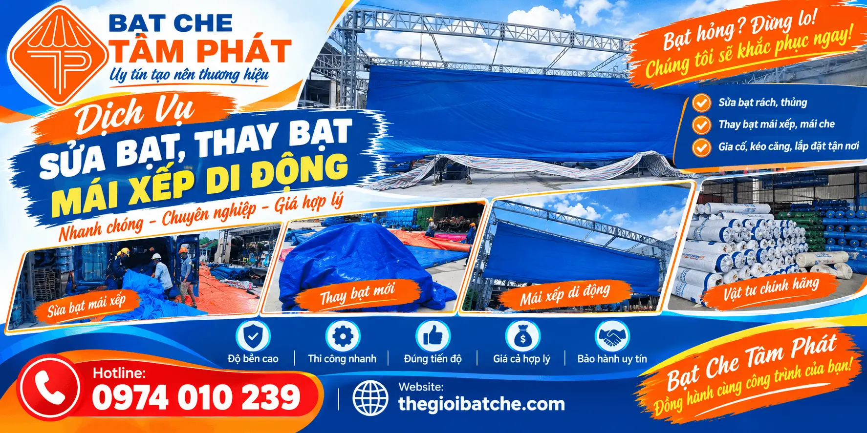 Dịch vụ sửa bạt, thay bạt mái xếp mái hiên giá rẻ - Bạt che Tâm Phát