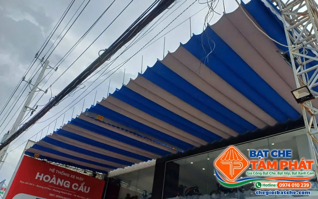 may bạt mái xếp gần đây - xưởng bạt che Tâm Phát