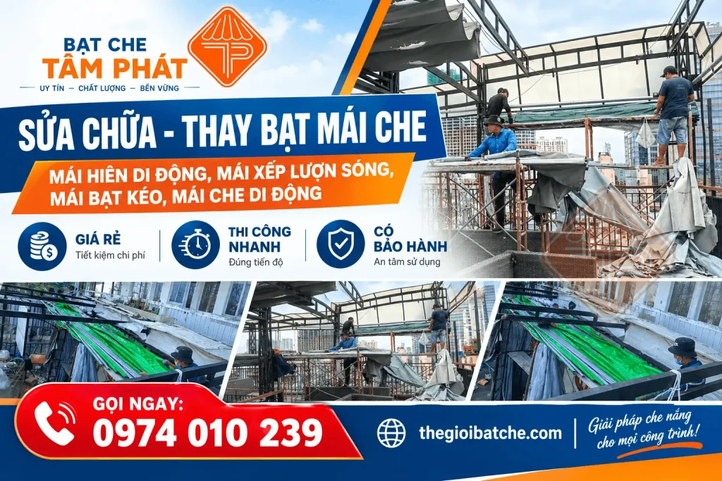 Sửa chữa Thay bạt .Mái Hiên - Mái Xếp - Mái Che Di Động Giá Rẻ, Bạt Tốt