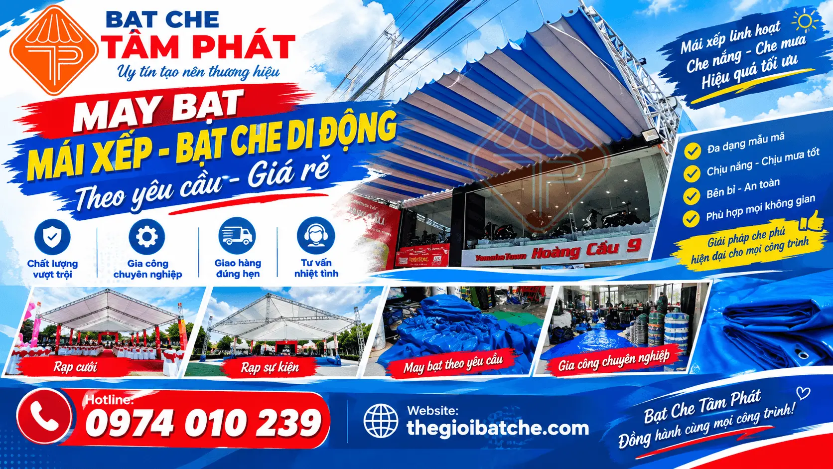 Xưởng bạt che Tâm Phát chuyên gia công may bạt mái che theo yêu cầu giá rẻ