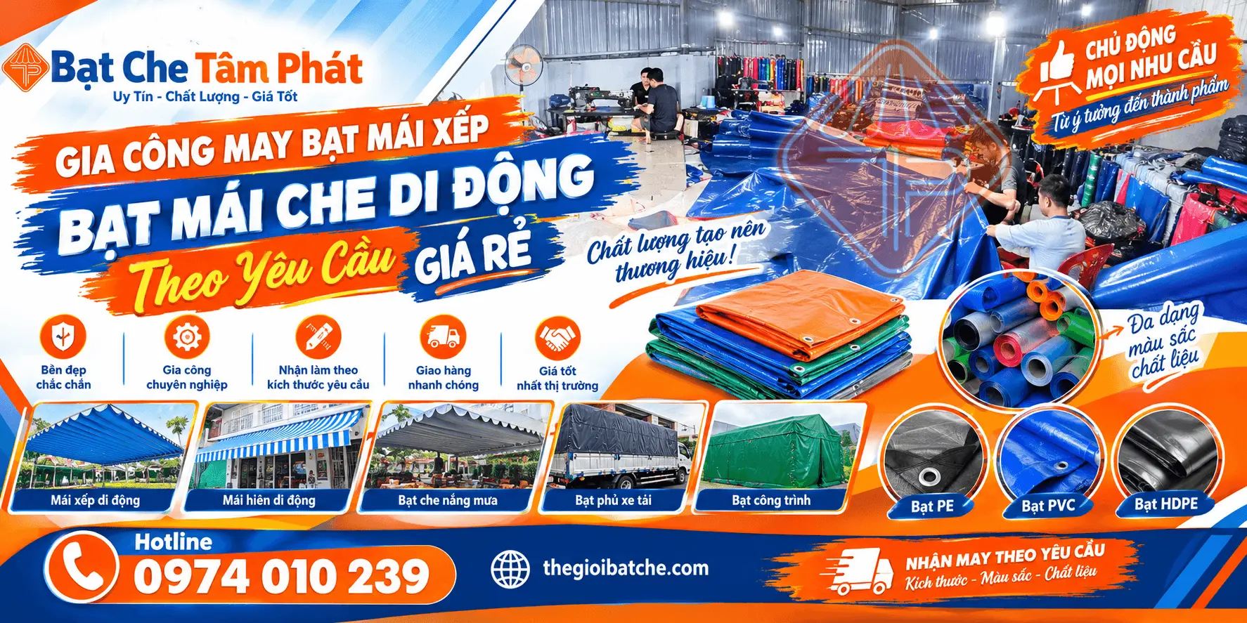 Xưởng Gia Công May Ép Bạt Kéo, Bạt Mái Xếp Di Động Theo Yêu Cầu tại Đắk Lắk - Bạt Che Tâm Phát