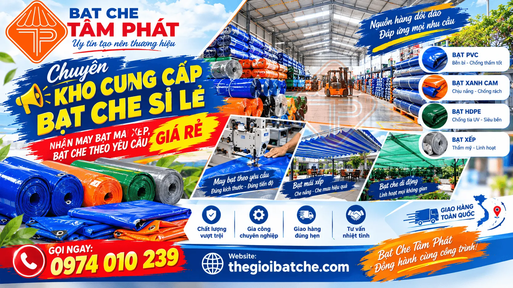 Tổng Kho Bạt Dĩ An: Cung Cấp Bạt Mái Hiên Mái Xếp, Bạt Che Nắng Mưa, Bạt Xanh Cam, Bạt PVC, Bạt HDPE Giá Rẻ - Bạt Che Tâm Phát
