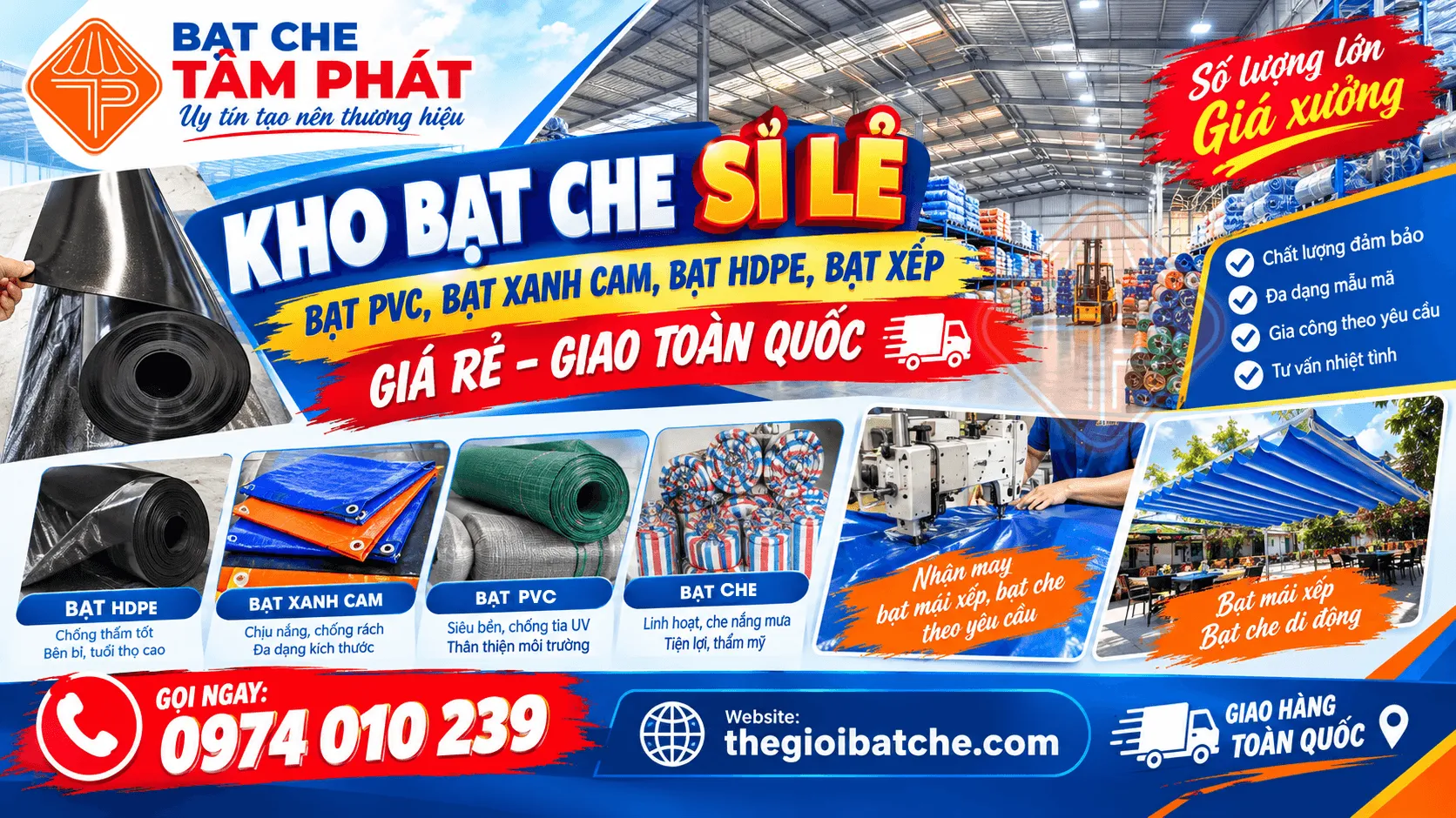 Tổng Kho Cung Cấp Bạt Che Nắng Mưa, Bạt Xanh Cam, Bạt PVC, Bạt HDPE Giá Rẻ Tại Đồng Nai - Bạt Che Tâm Phát