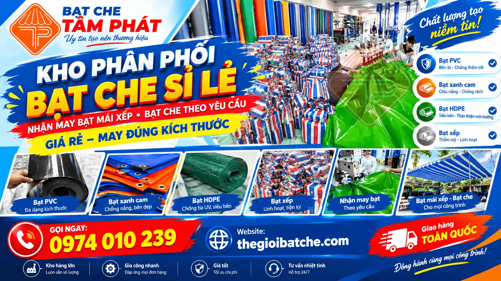 Kho Bạt Bà Rịa Vũng Tàu của Tâm Phát – Cung Cấp Bạt Che, Bạt Xanh Cam, Bạt Xếp, Bạt HDPE