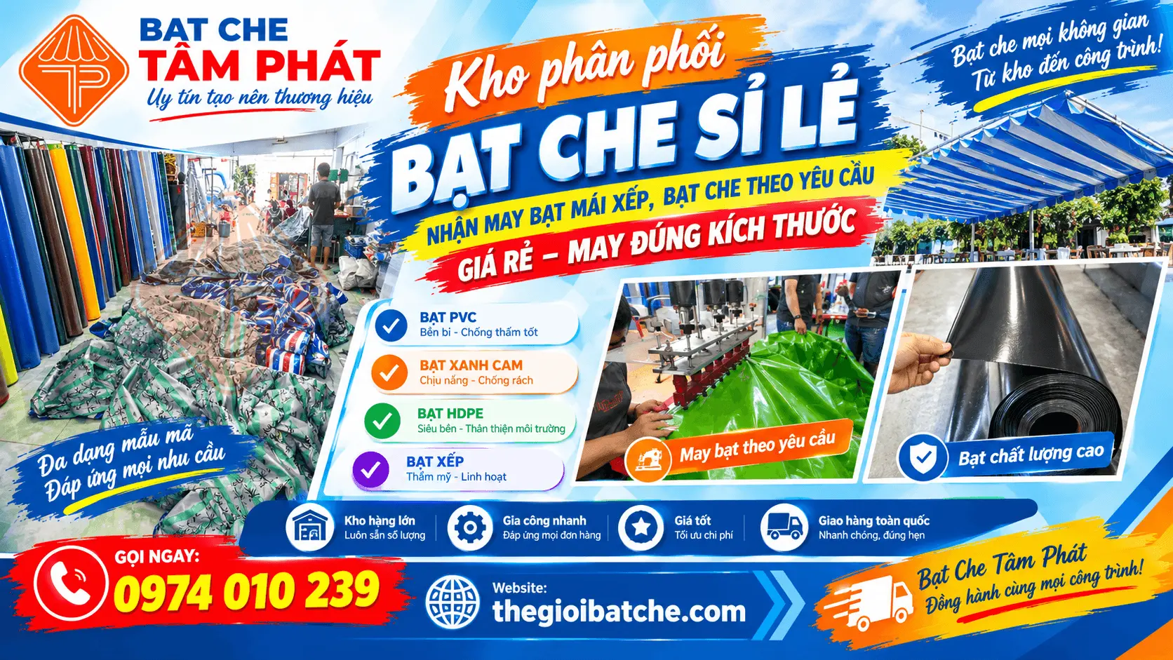 Xưởng Gia Công May Ép Bạt Che, Bạt Mái Hiên Mái Xếp Theo yêu cầu giá rẻ tại Quảng Ngãi – Bạt Che Tâm Phát