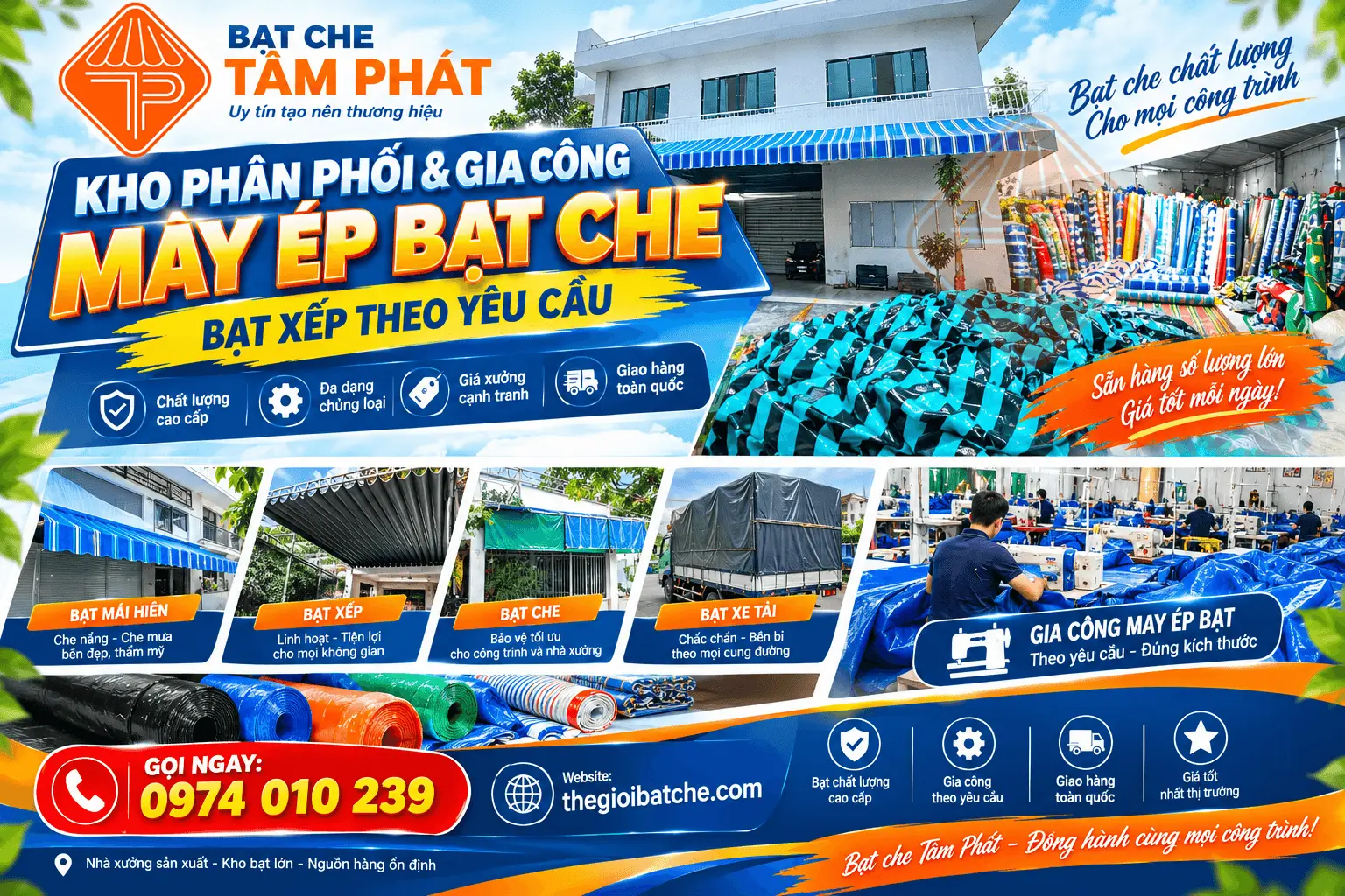 Kho Bạt Tâm Phát – Tổng Kho Phân Phối & May Ép Bạt Mái Hiên Mái Xếp, Bạt Che Nắng Mưa, Bạt Xanh Cam, Bạt PVC, Bạt HDPE Lót Ao Hồ Tại Nha Trang